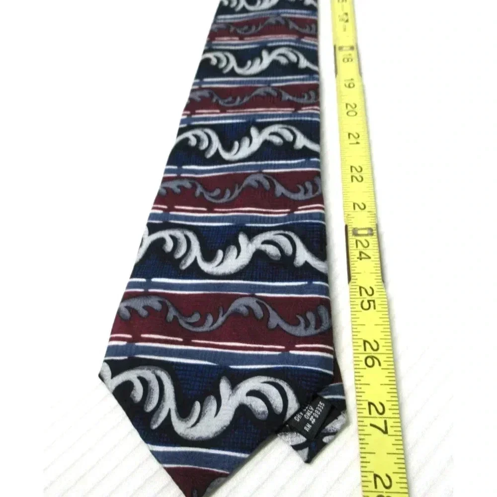 Ziggurat Designer Silk Necktie Tie Blue Red Grey White Made in USA Filigree